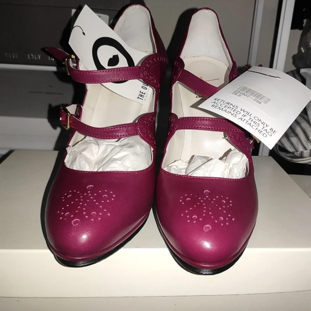 Abel Munoz Burgundy Leather Double Strap Mary jane Leather Pumps